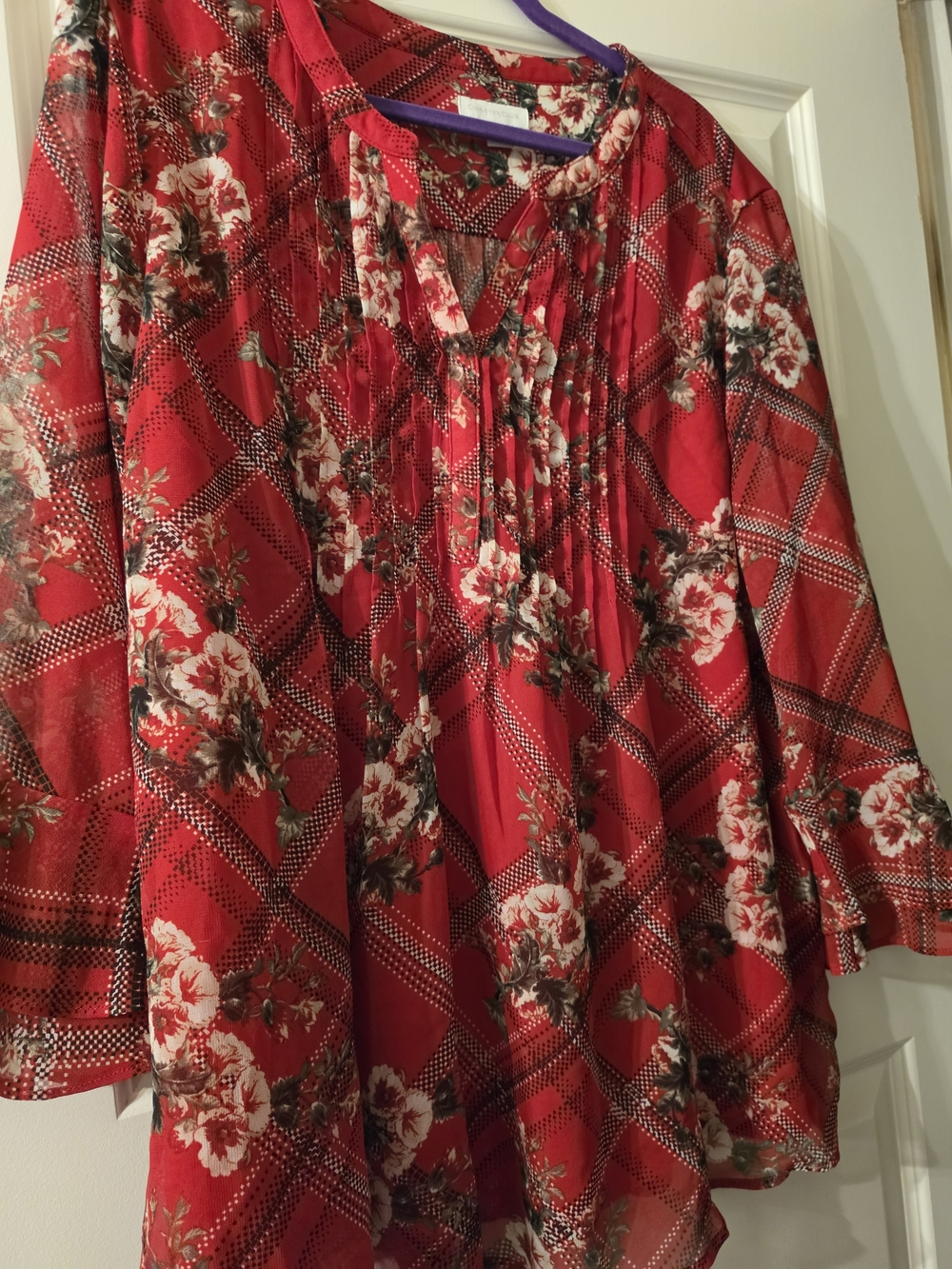 Charter Club Red Floral Plaid Blouse